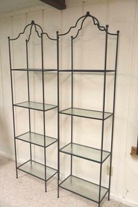 Black Wrought Iron & Glass Display Shelving Units (2)