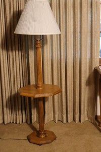 Vintage Wood Floor Lamp with Shelf