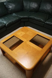 Wood & Beveled Glass Coffee Table