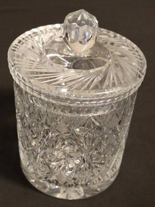 Vintage American Brilliant Heavy Cut Crystal Biscuit Barrel 9 H X 7 W