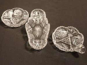 American Brilliant Period Cut Crystal Dishes - Pinwheel & Starburst (Lot of 3)