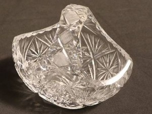 Vintage Cut-Glass Decorative Basket With Diamond-Etched Handle