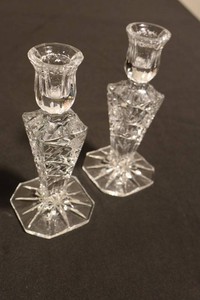 Vintage Cut Crystal Candlesticks with Faceted Diamond Cut Stems