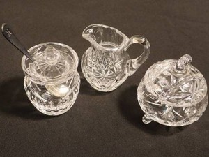 Vintage Cut Crystal Condiment Jar, Creamer & Covered Dish Mixed Lot