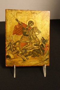 Wooden Byzantine-Style St. George Icon - Gold Leaf