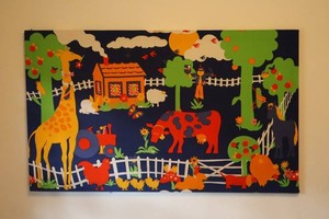 Vintage 1978 Farm Yard Textile Wall Hanging