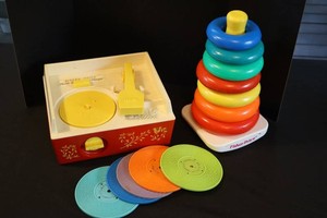 Vintage Fisher-Price Music Box Record Player & Giant Rock-a-Stack Mixed Lot