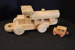 Vintage Handmade Vermont Wooden Toys - Train & Car (Lot of 2)