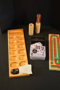 Mixed Games Set - Mancala, Dominoes, Cribbage &amp Pickup Sticks