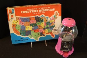 MB United States Wood Map Puzzle &amp Pink Gumball Machine