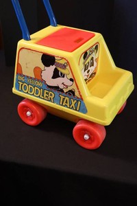 Vintage 1970sm Playskool Big Yellow Toddler Taxi Push Walker Toy