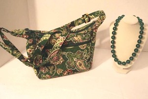 Vera Bradley Retired Chelsea Crossbody & Green Beaded Necklace Mixed Lot