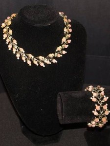 Pink Beaded Silver-Plated Cluster Chain Jewelry Set