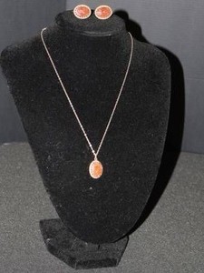 Orange Goldstone or Sandstone Pendant Necklace & Matching Earrings