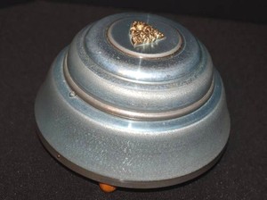 Vintage Lador Swiss Musical Powder Puff Box - Blue Aluminum
