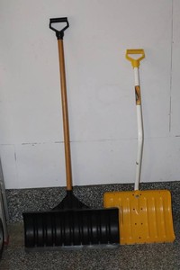 Snow Shovels - Yellow Ergonomic & Black Wooden-Handle (Lot of 2)