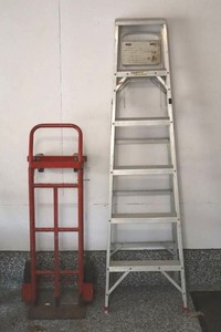 2-Piece Mixed Lot - Red Steel Hand Truck & Aluminum Step Ladder
