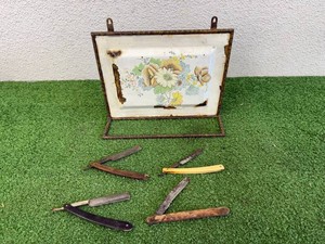 Antique Straight Razors & Metal Hanging Tray