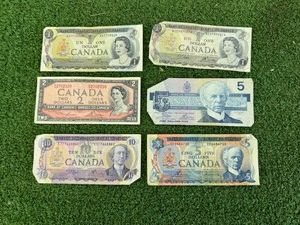 Canadian Bills $1, $2, $5 & $10