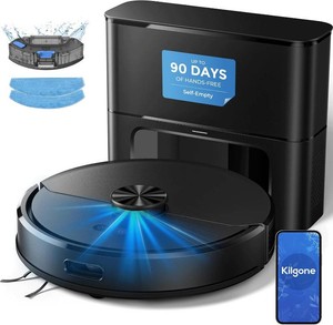 $220 Kilgone Robot Vacuum and Mop Combo with Self Emptying Station, 6000Pa Suction Anti Tangle Brush LiDAR Navigation Multi Floor Mapping, 90 Day Hands Free Smart Laser Robotic Cleaner for Pet Hair Carpet