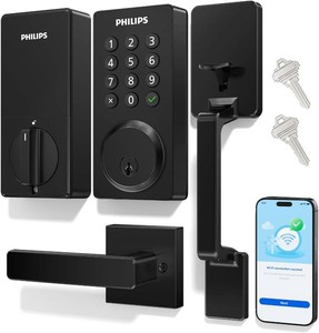 $190 Philips Wi-Fi Smart Front Door Lock Set, Keyless Entry Door Lock with Handle, App Remote Control, Electronic Keypad Deadbolt, Auto Lock, Supports Alexa & Google, Anti-Peeping Password, Easy Install