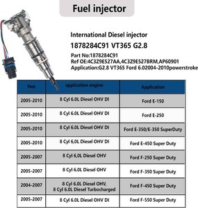 $230 New 6.0L Powerstroke Injector OE1878284C91 4C3Z9E527AA 4C3Z9E527BRM AP60901 | Fits Ford VT365 G2.8 Engine 2004-2010 F-250 F-350 F-450 Super Duty | 1 Pack w/Protective Sleeve & Gasket
