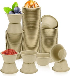 LeonBach 100 Pack 2 oz Natural Bagasse Fiber Paper Bowls, Brown