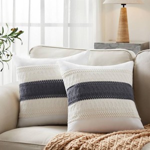 2pk Boho Pillow Covers 16x16, Natural WhiteContrastCharcoal