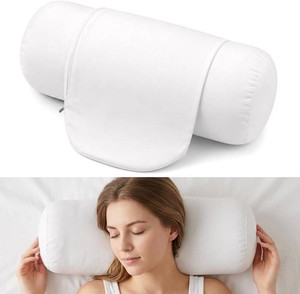 Jeffdad 2Pcs Round Bolster Pillow Cases Cover, White Neck Roll Pillow Cover
