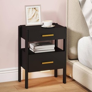 $55 Solid Wood Nightstand with 2 Drawers and Open Shelf Bedside Table End Table