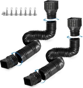 $24 2 Pack Flexible Rain Gutter Downspout Extensions,Drain Downspout Extender,Gutter Extension Flexible,Down Spout Drain Extension Pipes,Extendable from 21 to 60 Inches (Black)