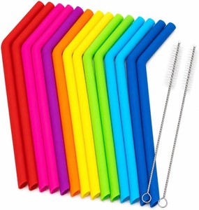 Reusable Silicone Straws for Tumblers, Smoothies & Kids Drinks   15 Pack Flexible BPA-Free Drinking Straws with 2 Cleaning Brushes   Soft on Teeth & Lips   Fits 20oz & 30oz Tumblers