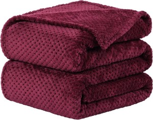 $33 uxcell 330GSM Flannel Blankets, Mesh Plush Queen (78x90) Burgundy