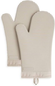 $35 KITCHENAID Ribbed Soft Silicone Oven Mitt 2-Pack Set, 7.5x13, Milkshake Tan