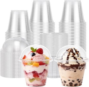 Lamosi 9 oz Plastic Cups with Lids 50 Pack, Disposable Clear Cups with Lid