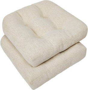 $65 downluxe Chair Cushions for Dining Chairs 2 Pack, Tufted Indoor Chair Pads with Non-Slip Bottom, U-Shaped Kitchen Chair Cushions, 18x18x4, Beige