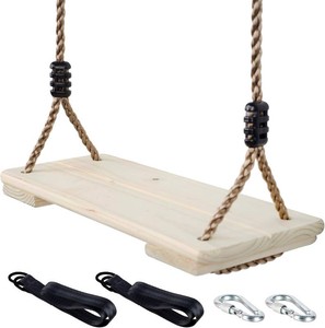 $26 Wooden Swing Seat, Nostalgic Outdoor Wood Swing for Kids , Tree Straps Set Accessories for Backyard Patio Garden Playground, Height Adjustable (BLUE COLOR, see photos for true color, stock photos used for illustration purposes)