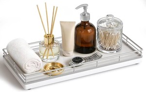 Bathroom Vanity Tray for Countertop, 12 x 6 Oak Wood Toilet Tank Tray