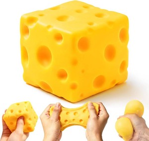Cheese Squishy Cube Block, Slow Rising Soft Squeeze Sensory Fidget Toy, Stress & Anxiety Relief Desk Toy, Calming Gift for Adults Kids Teens, Office Home Travel Use (Yellow, 2.4 Inch)