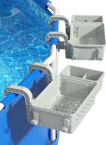 $31 SUMMERBUDDY 2 Sets Upgrade Poolside Storage Basket, Above Ground Pool Storage Basket with Pool Cup Holder, For Steel Round or Oval Frame Above Ground Pools, Fits 3 Inch or Less Top Rail