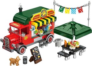 $30 615 PCS Food Truck Building Blocks Set, City Street Taco & Burger Truck Playset with Table and Accessories, Creative Construction Toy for Kids Ages 6