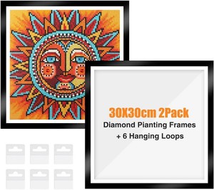 GHHKUD 2Pack Diamond Painting Frames, Frames for 30x30cm Diamond Painting Canvas, Magnetic Diamond Art Frame Self-Adhesive, Diamond Painting Frames with Hooks, Frames for Wall Window Door (Black)