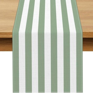 Sage Green and White Cabana Striped Table Runner Baby Shower Birthday Party Decoration Wedding Dining Room Home Kitchen Table Decor (Sage Green, 13 x 108)
