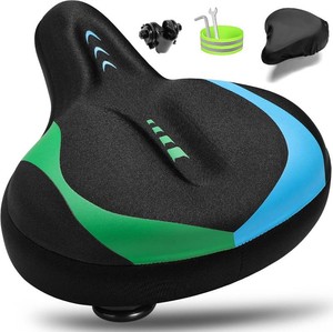 $36 CDYWD Oversized Bike Seat for Men & Women, Comfortable Gel Padded, Extra Wide Bicycle Seat Cushion Comfort, Replacement Saddle for Peloton, Stationary Exercise Bike, Mountain Bike, Cruiser, City Bike