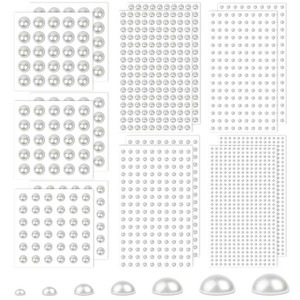 7 Sizes Self Adhesive Ivory White Hair Pearl Stickers, Caffox 2032 Pieces Stick on Pearls Gems for Hair, Face, Makeup, Eye, Crafts, Wedding