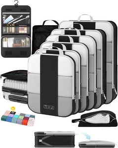 $40 OlarHike 10 Set Compression Packing Cubes for Travel Essentials,Compressible Expandable Space Saver Bags for Organizing Clothes,Luggage Suitcase Garment Bags with Over 1000 pcs Mesh Holes(Black)