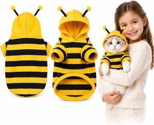 Cute Cat Bee Costume - Pet Halloween Apparel Bumble Bee Cosplay Clothes Antennae, Soft Warm Fleece Hoodie for Cats, Kittens, and Small Dogs, Perfect for Festival Party and Photo Shoot SM