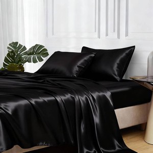 $29 MR&HM Satin Sheet Queen Size with Elastic Corner Straps, Black (one sheet)