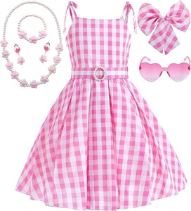 $20 Golray 7pcs Girls Plaid Costume Dress Sweet Slip Dress with Accessories Movie Outfit Birthday Halloween Costume for Girls (DRESS ONLY)