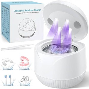 $47 Dental Ultrasonic Retainer Cleaner Machine 45kHz Dental Cleaning Pod with Digital Timer & 200ML, Deep Cleaning for Dentures, Mouth Guards, Aligners, Night Guards, Braces, Toothbrush Heads & Jewelry